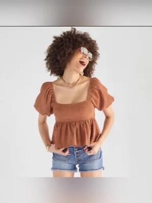 Audrey Rust corduroy Puff-Sleeve Peplum Top - Women's thumbnail 6