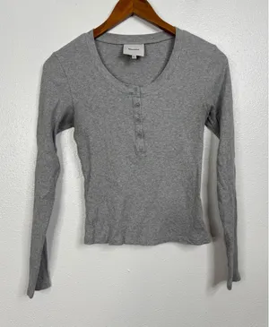 Reformation Gray Ribbed Henley‎ Shirt Size Small thumbnail 1