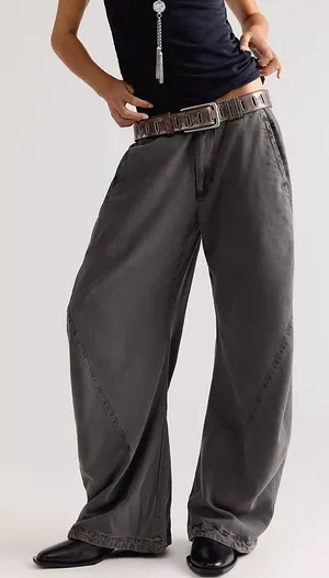 Free People Spotlight Washed Barrel Chino Trousers Pants in Charcoal Grey NWT thumbnail 1
