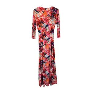 Soft‎ Surroundings Size-S Le Jardin Faux Wrap Maxi Dress Crimson Floral Print thumbnail 5