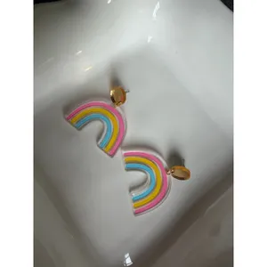 Pastel Rainbow Acrylic Dangle Earrings Pink Yellow Blue Statement Earrings thumbnail 3