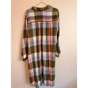 Pilcro Shirt Dress Women Medium Olive‎ Plaid Longline Duster Button Front Boho thumbnail 9