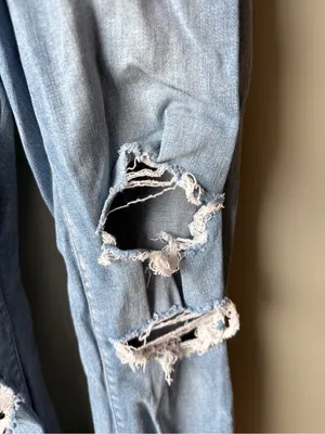 Y2K American Eagle Super High Rise Flare Jeans Distressed Raw Hem thumbnail 3