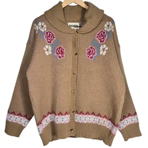 Savanna‎ Jane One More Shot Longhorn Floral Knitted Cardigan Sweater Size M thumbnail 1
