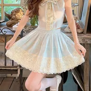 Japanese Kawaii Pastel Baby Blue Cottage Balletcore Lolita A-line Mini Skirt thumbnail 1