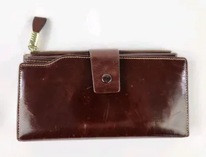 Twenty Card Slots ID Leather Brown Full Size‎ Wallet Coins Money Zipper Holder thumbnail 1