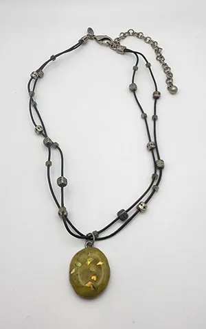 Chico's Green & Silver Beaded Cord Energy Necklace thumbnail 1