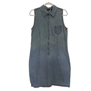 Vintage Y2K NY Jeans Denim Snap Mini Dress Sz 12 Preppy Western Sleeveless 90s thumbnail 2