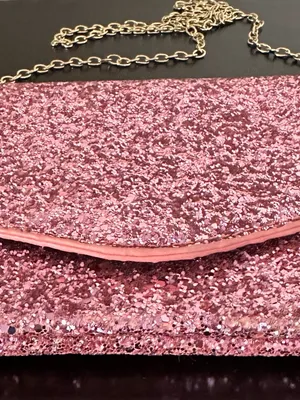 Pink Glitter Envelope Clutch with Gold Plated Chain thumbnail 10