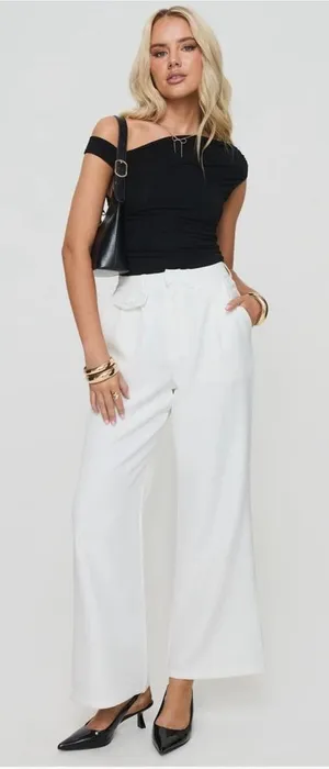 Princess Polly White Pleated Wide Leg Pants Size‎ 4 thumbnail 1
