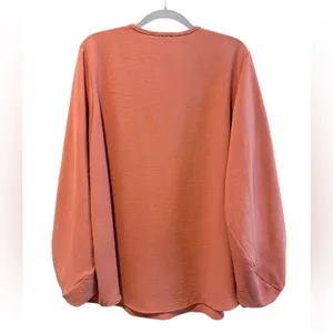 Jodifl Balloon Sleeve Blouse Terracotta Boho V-Neck Textured Top Womens‎ Medium thumbnail 4