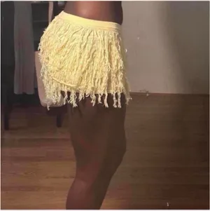 Pretty Little Thing Butter Yellow Fringe Knit Shorts thumbnail 2