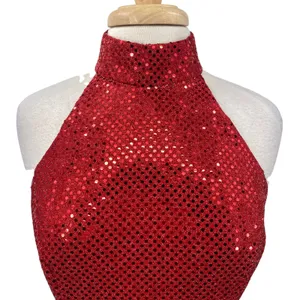 Vintage 90s Sequined High Neck Gown Open Back Maxi Dress Red Womens 8 thumbnail 5