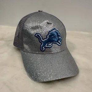 National Football League Detroit lions Silver Glitter baseball trucker hat Blue Lion mascot! thumbnail 7