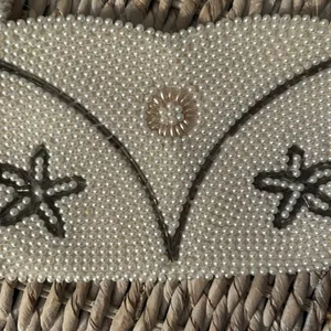 Vintage Purse White Beaded with Satin Lining Art Deco Small Zip‎ Closure Star thumbnail 5