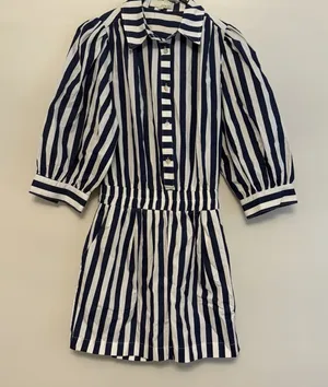 Pinch Striped Blue White Button Front Romper Shorts 3/4 Sleeve Collared Medium‎ Size undefined thumbnail 1