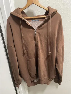 Brandy Melville Women Christy Brown Oversize Full Zip Hoodie thumbnail 1