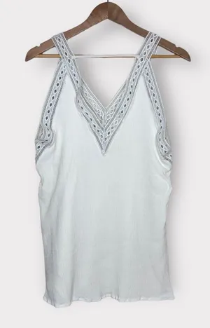 ASTR Embroidered Tunic Tank Top Ivory Size Large thumbnail 4