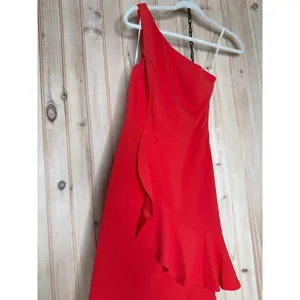 NWT Lulus Dramatic Persona Bright Orange One-Shoulder Ruffled Maxi Dress Sz XS thumbnail 4