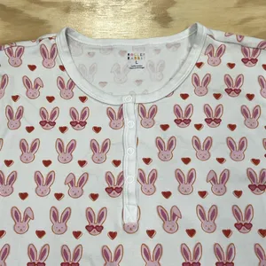 Roller Rabbit Love Bunnies Ladies 2 Piece Pajama PJ Set Pink White Size Large thumbnail 8