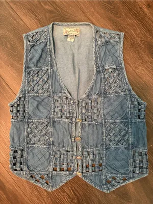 Vtg Y2K New Directions Denim Patchwork Vest M Blue Size M thumbnail 1