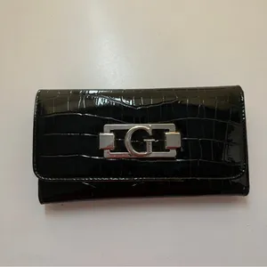 Guess Black Croc-Embossed Wallet with Silver Logo Clasp – 7” Width thumbnail 2