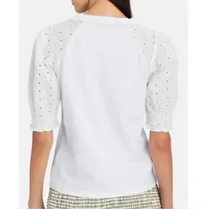 Veronica Beard Marcia White Eyelet Puff Sleeve T-Shirt Size Small thumbnail 2