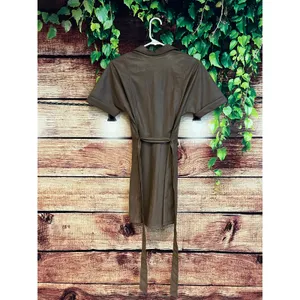 Heartloom Faux Leather Brown Mini Dress w Waist Tie Collar & Snap Buttons XS NWT thumbnail 2