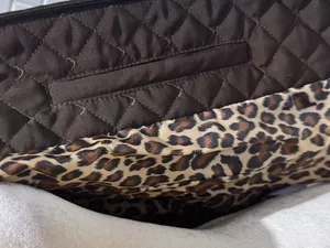 Quilted polyester chocolate brown belted jacket. Pockets. Animal print lining. M thumbnail 5