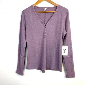Zyia Dont Wake Me Up Lilac Purple Thermal Waffle Knit Lounge Sleep Top XL new thumbnail 2