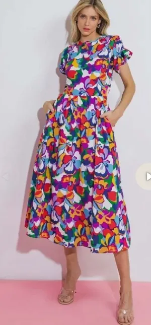 Flying Tomato Colorful Cut Out Midi Dress, Large‎ thumbnail 1