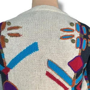 Vintage 90s Abstract Hand Knit Chunky Sweater‎ Bold Graphic Oversized Red Stripe thumbnail 6