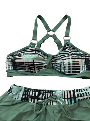 Amazon Brands Sage Green Plaid Cage Strap Bikini Swim Set Strappy Medium Women's thumbnail 2