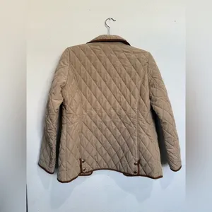 Michael Kors Quilted Jacket Tan Brown Trim Gold Zip Snap Coat Small thumbnail 3