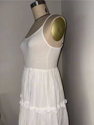 Anthropologie White Tiered Cotton Cottagecore Midi Dress Size Small thumbnail 7