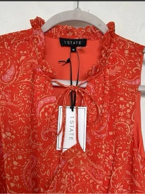 NEW Anthropologie Paisley tiered Mini Dress Sleeveless XSMALL Orange pink thumbnail 3