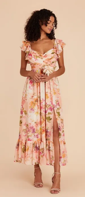 Birdy Grey Michelle Chiffon Floral Bridesmaid Dress 1X Coral Peonies NWT NEW thumbnail 1