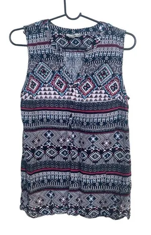 Dalia Collection Sleeveless Boho Geometric Print Blouse – Size M Multicolor Rayo thumbnail 1