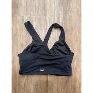 Alo Yoga Womens Black V-Neck Racerback Sports‎ Bra Reflective Logo Size XS S thumbnail 2
