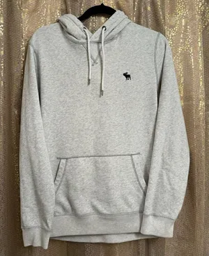 Abercrombie & Fitch Soft Fleece Gray Logo Pullover‎ Hoodie Sweater Medium thumbnail 1
