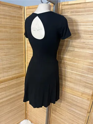 Garage black fit and flare skater dress scoop neck short sleeve comfy woman’s XS thumbnail 4