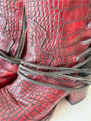 Freebird Coal Red Croco Leather Knee High Boots Zip Lace Up Women’s Size 7 thumbnail 8