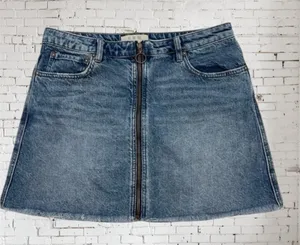 Free People Denim Jean Mini Skirt Zipper Circle Pull Frayed Raw Sz 28 waist thumbnail 1