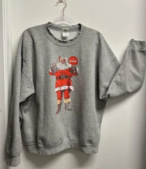 Gildan Gray Sweatshirt with Vintage Santa Graphic thumbnail 1