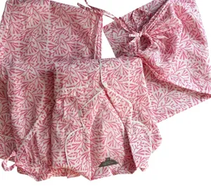 Lime Tree Design England Pink Cotton Pajama Set Small Travel Bag Pockets thumbnail 1