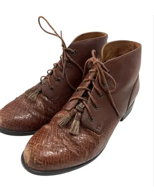 VTG 90s Ariat 16024 Leather Woven Toe Lace Up Ankle Boots Tassel Western 5.5 thumbnail 1