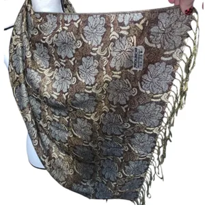 Women's Woven Reversible Floral Pashmina Wool Silk Shawl Wrap Scarf thumbnail 2
