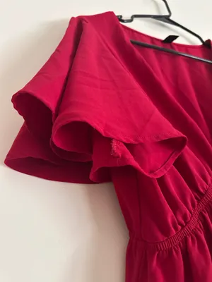 SheIn Red Flutter Sleeve Deep V Neck Fit & Flare Mini Dress L 8/10 thumbnail 4