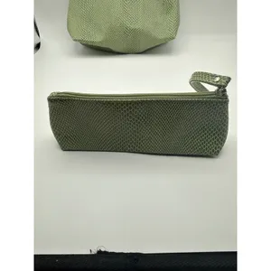 Green Snakeskin Embossed Cosmetic Bag Set Faux Leather Makeup Pouches 2 Piece thumbnail 2