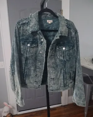 POL Teal Corduroy Button Jacket with Stud Accents thumbnail 1